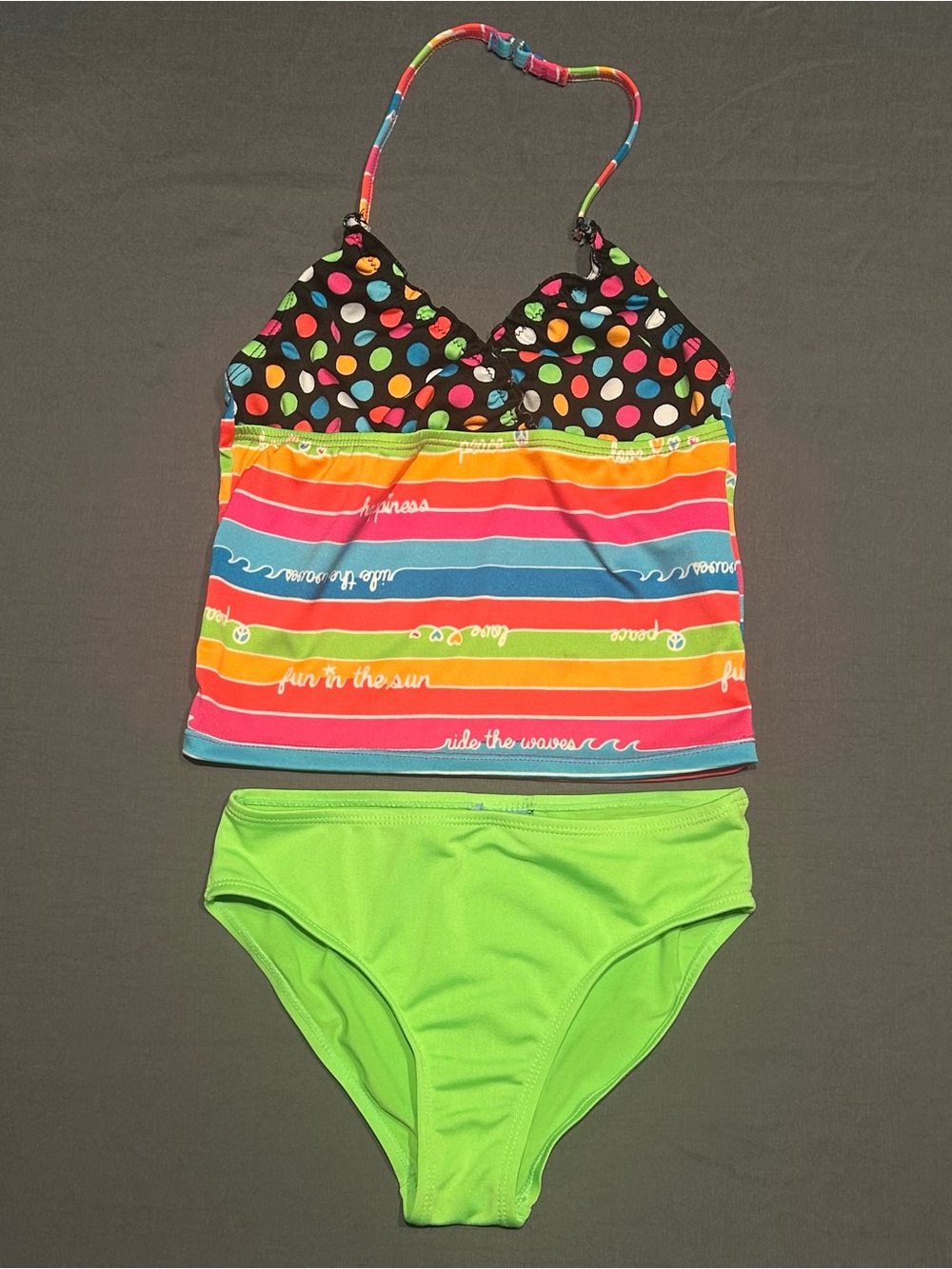 Candy Girl Swim Girls Rainbow Stripe & Polka Dot 2-Piece Tankini Set
